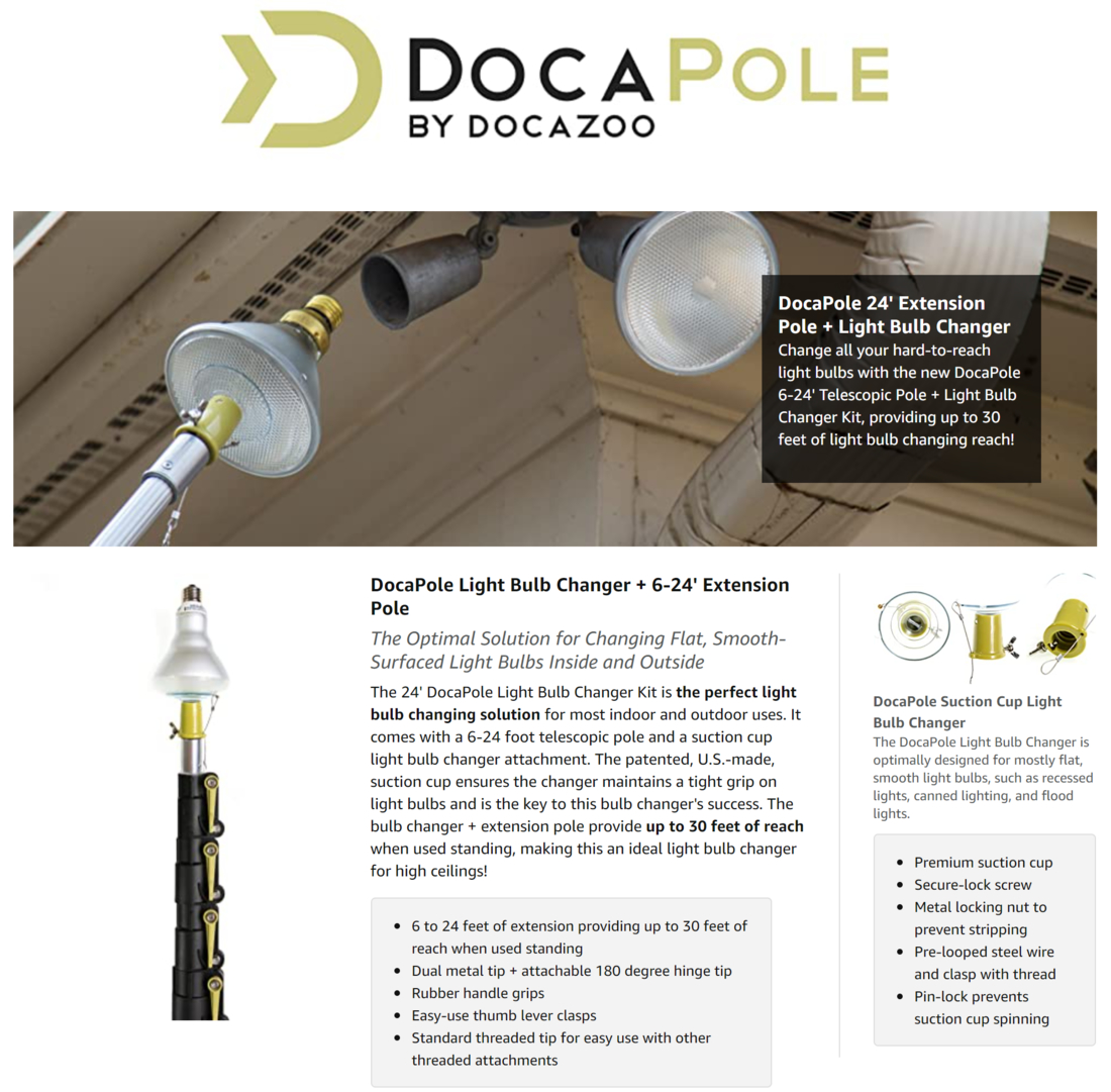 DocaPole High Reach Light Bulb Changer Kit with Suction Cup 6 ft. 24